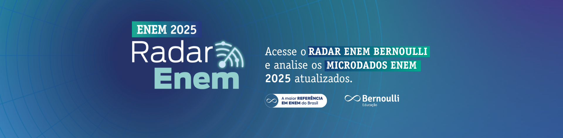 Banner rotativo informando que os microdados enem 2025 estão atualizado no Radar Enem Bernoulli.