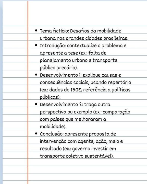 Redação em folha de caderno
