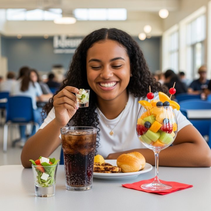 Estudante se alimentando bem