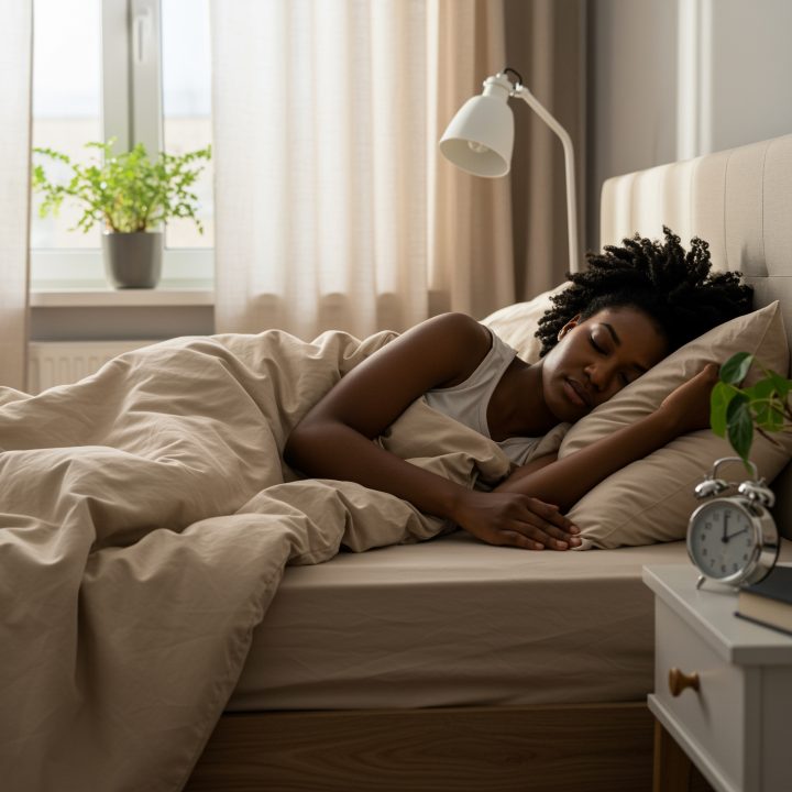 Mulher dormindo confortavelmente na cama